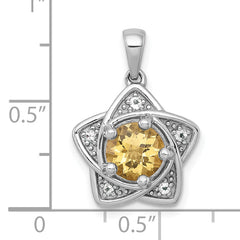 Sterling Silver Rhodium-plated Polished Citrine and White Topaz Star Pendant