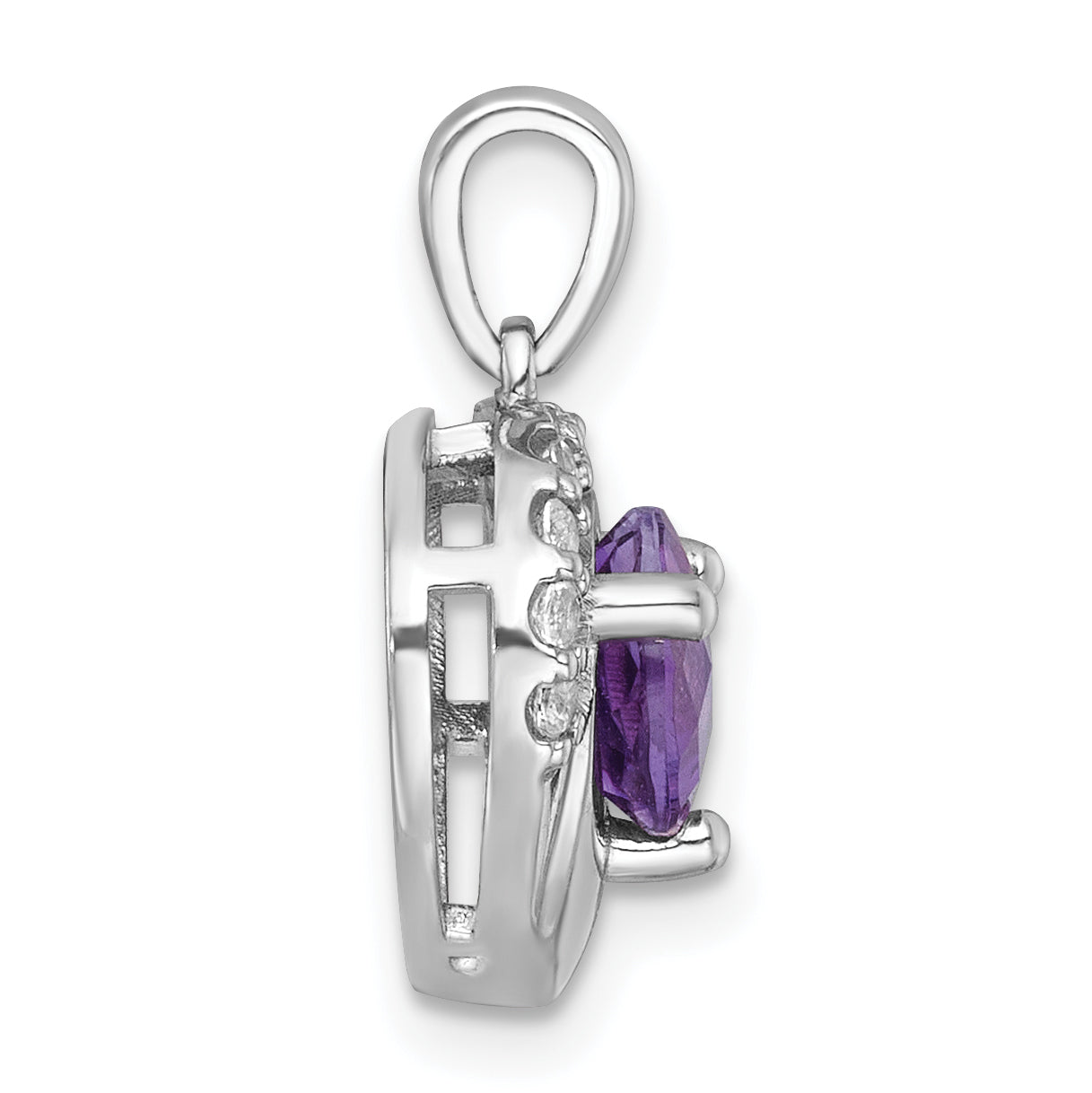 Sterling Silver Rhodium-plated Polished Fancy Amethyst and White Topaz Heart Pendant Secondary image
