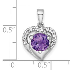 Sterling Silver Rhodium-plated Polished Fancy Amethyst and White Topaz Heart Pendant