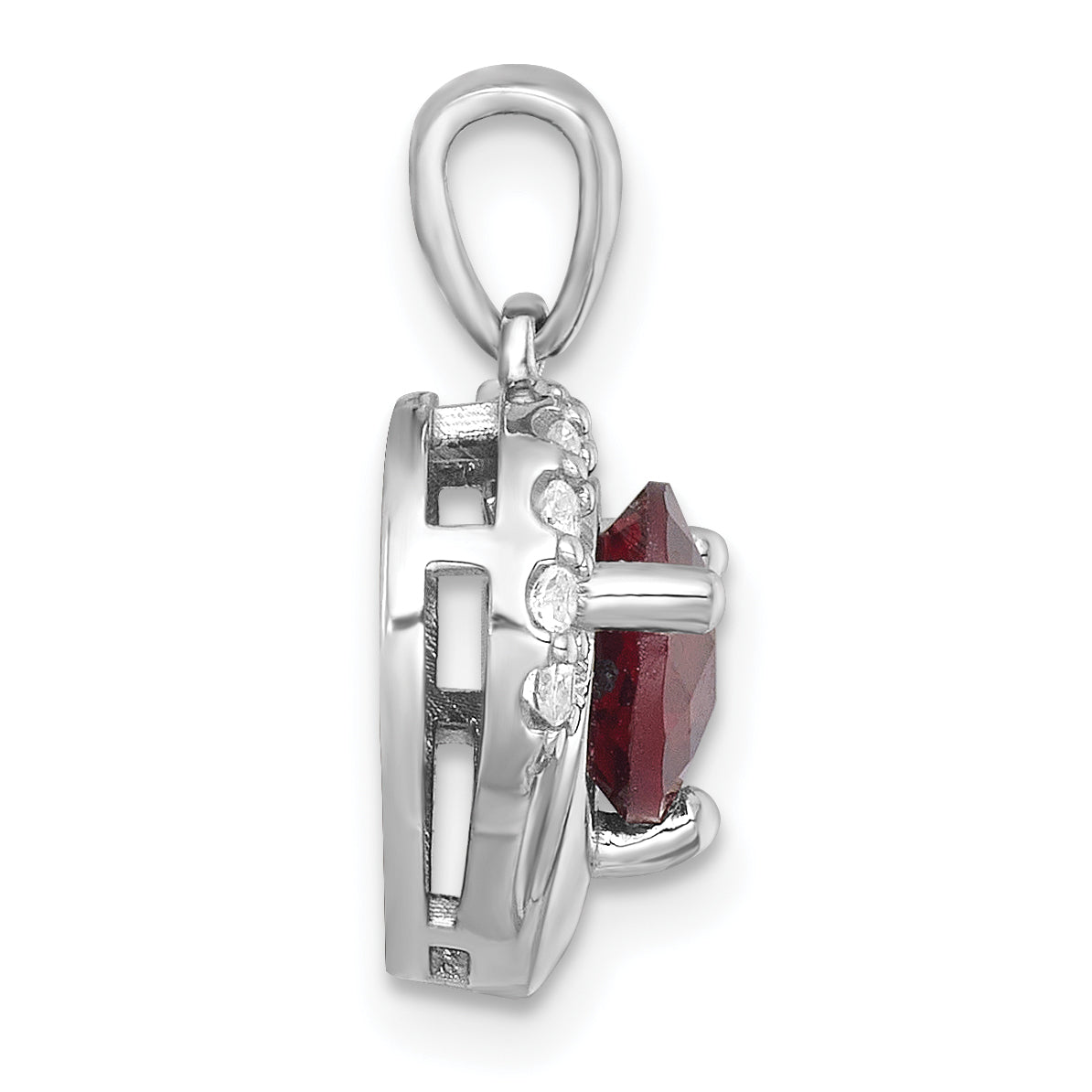 Sterling Silver Rhodium-plated Polished Fancy Garnet and White Topaz Heart Pendant Secondary image