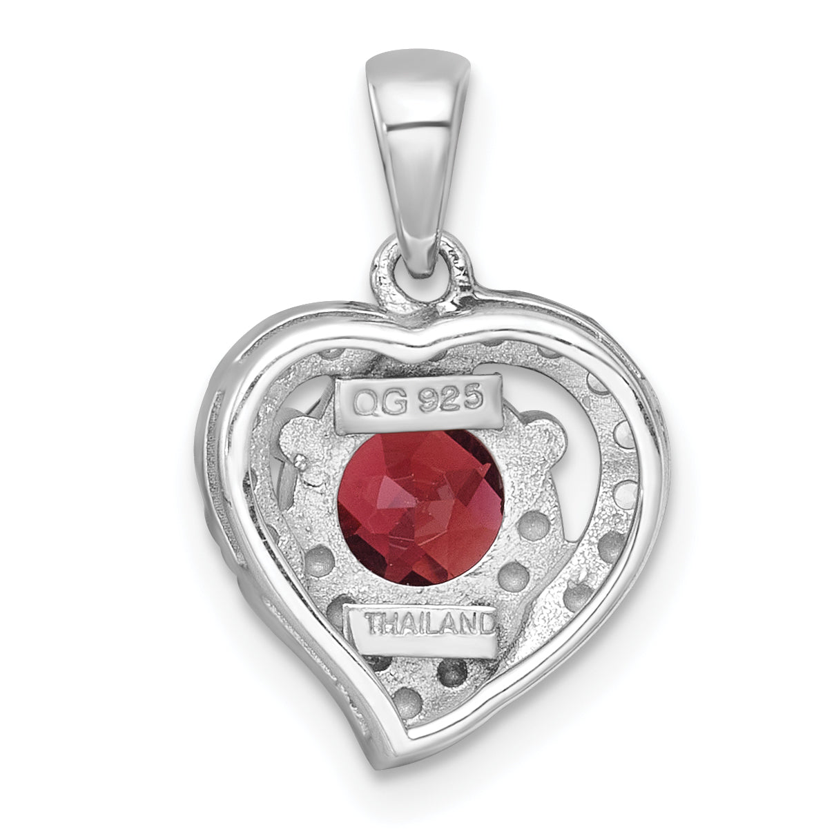 Sterling Silver Rhodium-plated Polished Fancy Garnet and White Topaz Heart Pendant