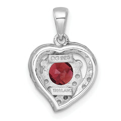 Sterling Silver Rhodium-plated Polished Fancy Garnet and White Topaz Heart Pendant