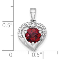 Sterling Silver Rhodium-plated Polished Fancy Garnet and White Topaz Heart Pendant
