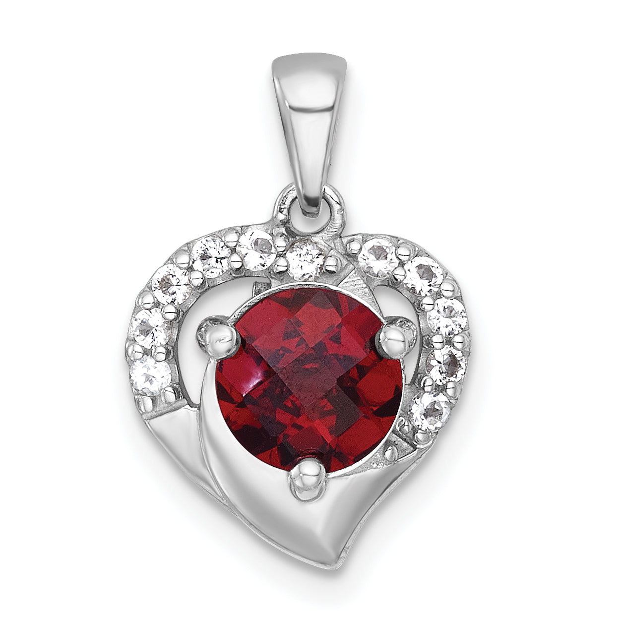 Sterling Silver Rhodium-plated Polished Fancy Garnet and White Topaz Heart Pendant Main image