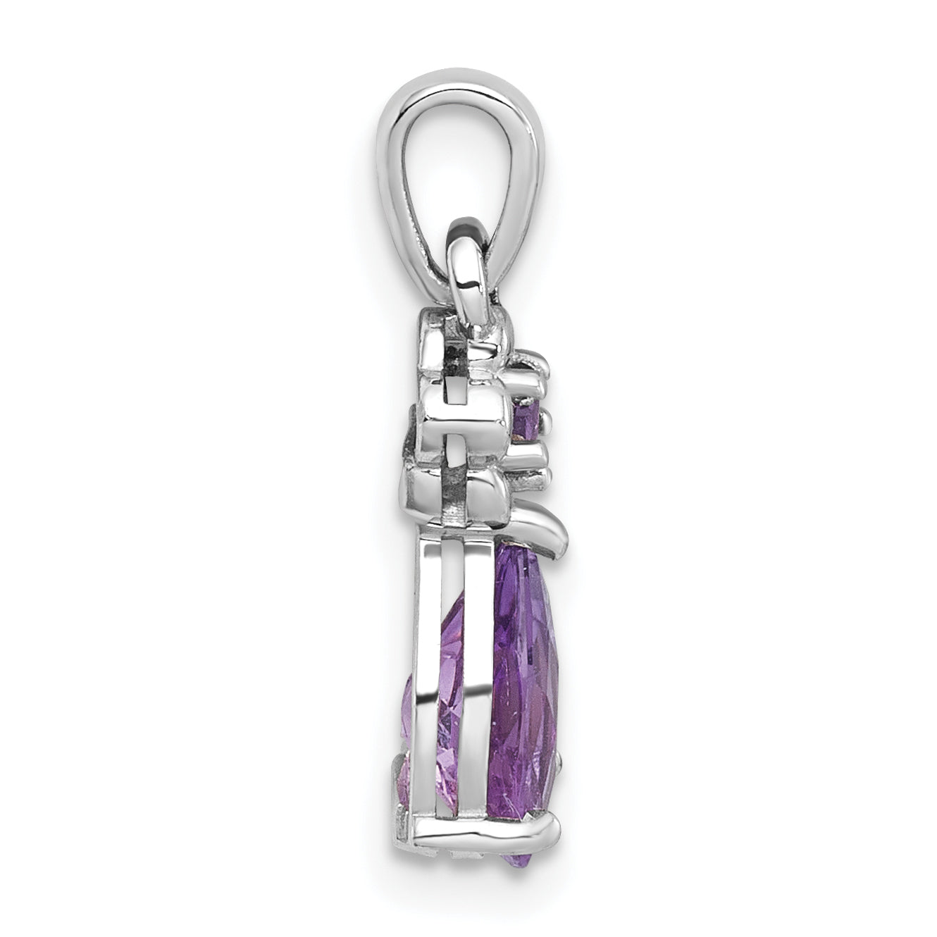 Sterling Silver Rhodium-plated Polished Amethyst Teardrop and Flower Pendant Secondary image