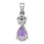 Sterling Silver Rhodium-plated Polished Amethyst Teardrop and Flower Pendant