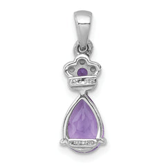 Sterling Silver Rhodium-plated Polished Amethyst Teardrop and Flower Pendant