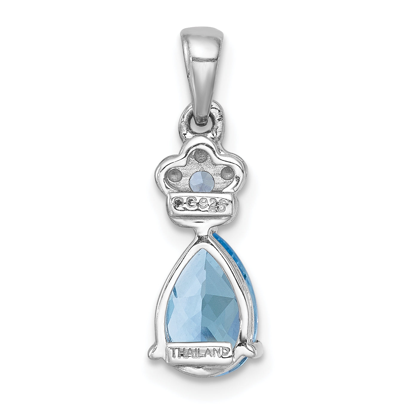 Sterling Silver Rhodium-plated Polished Light Swiss Blue Topaz Teardrop and Flower Pendant