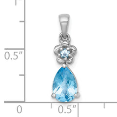 Sterling Silver Rhodium-plated Polished Light Swiss Blue Topaz Teardrop and Flower Pendant