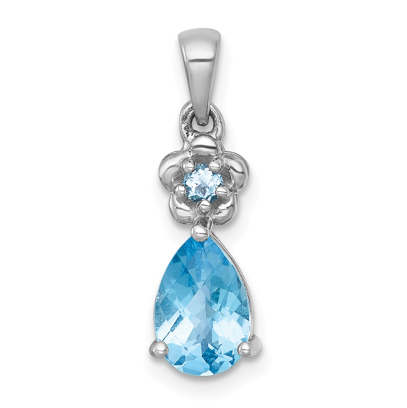 Sterling Silver Rhodium-plated Polished Light Swiss Blue Topaz Teardrop and Flower Pendant Main image