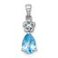 Sterling Silver Rhodium-plated Polished Light Swiss Blue Topaz Teardrop and Flower Pendant