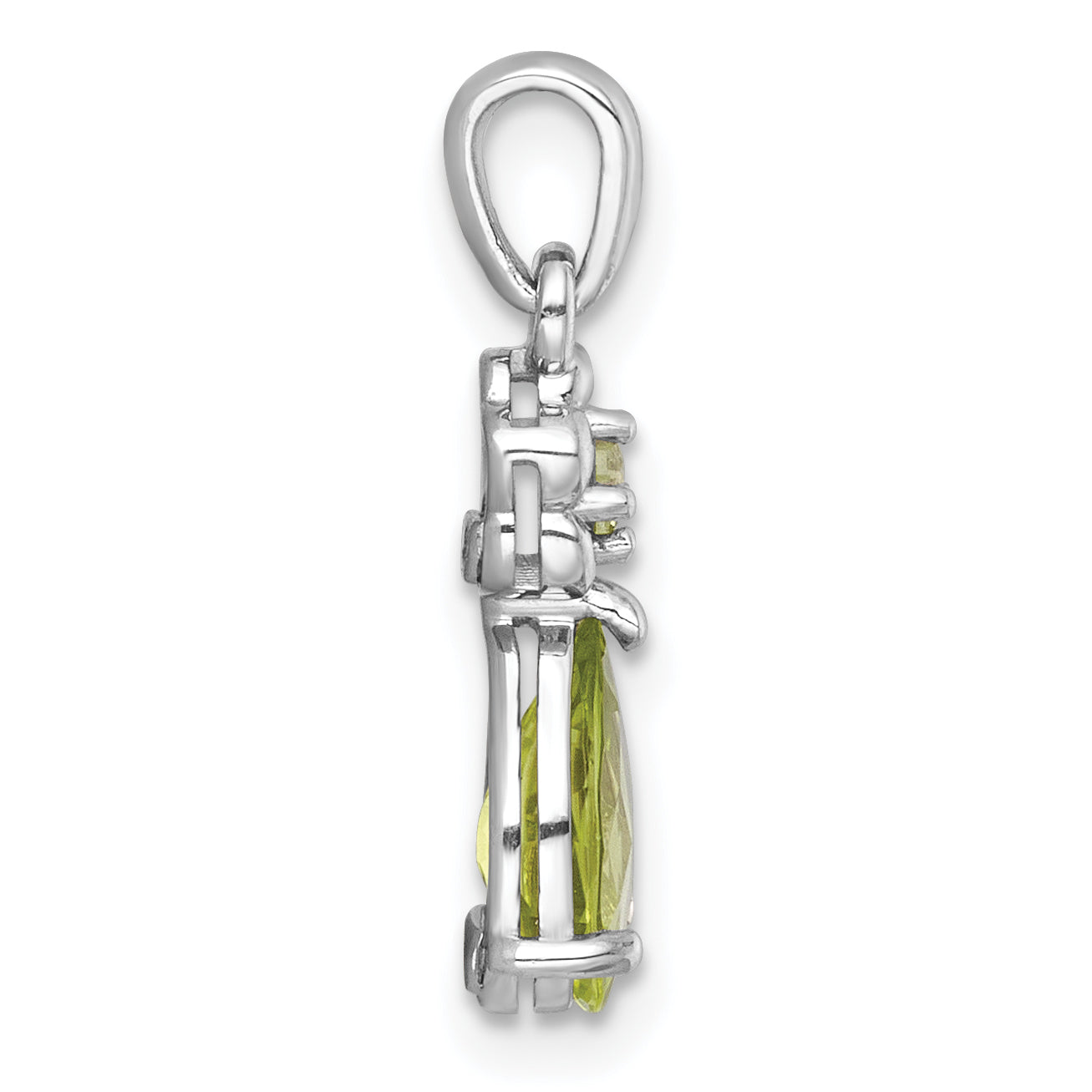 Sterling Silver Rhodium-plated Polished Peridot Teardrop and Flower Pendant