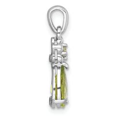 Sterling Silver Rhodium-plated Polished Peridot Teardrop and Flower Pendant