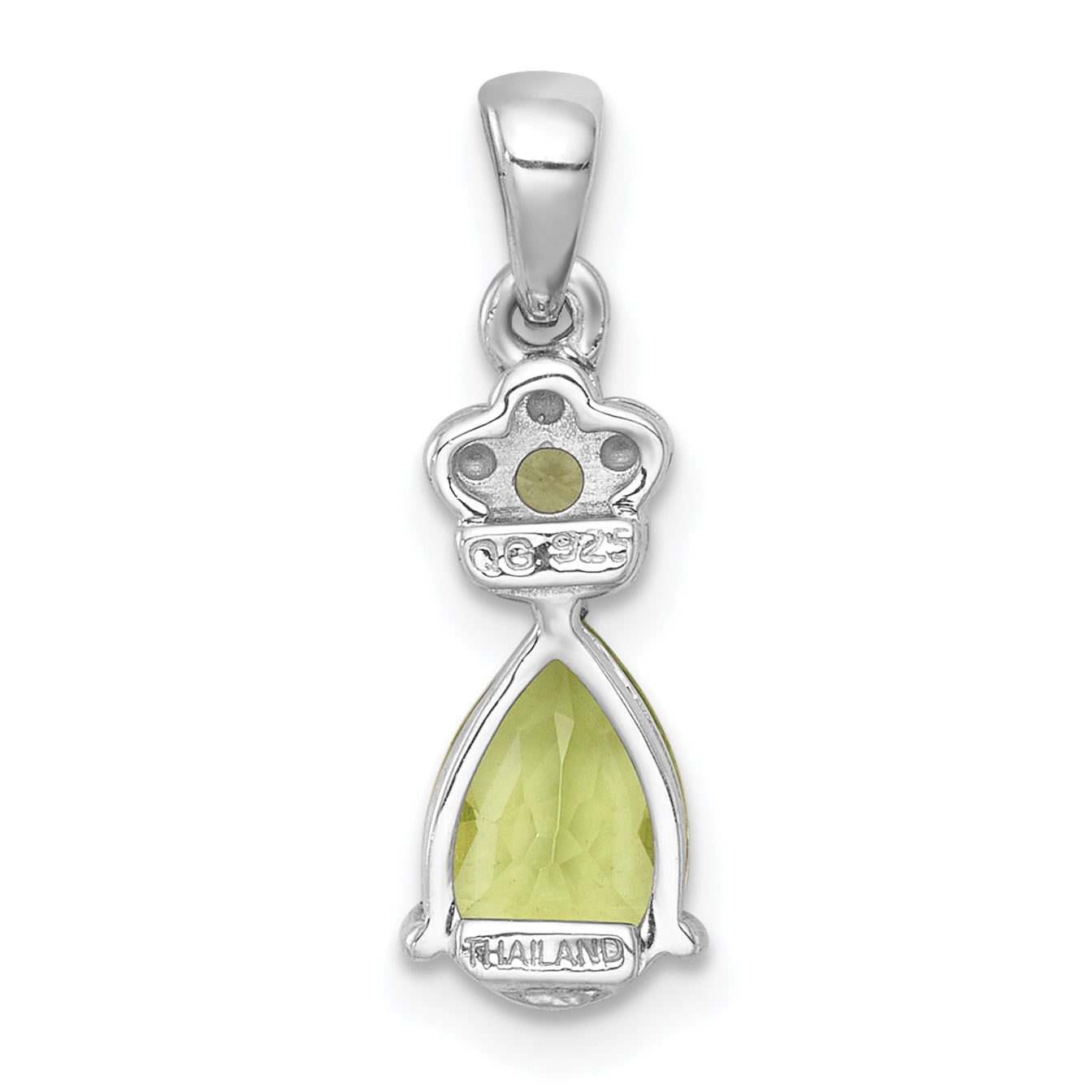Sterling Silver Rhodium-plated Polished Peridot Teardrop and Flower Pendant
