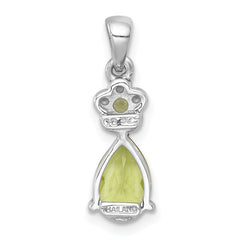 Sterling Silver Rhodium-plated Polished Peridot Teardrop and Flower Pendant