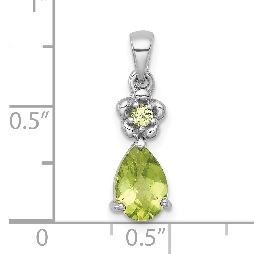 Sterling Silver Rhodium-plated Polished Peridot Teardrop and Flower Pendant