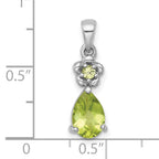 Sterling Silver Rhodium-plated Polished Peridot Teardrop and Flower Pendant