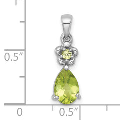 Sterling Silver Rhodium-plated Polished Peridot Teardrop and Flower Pendant