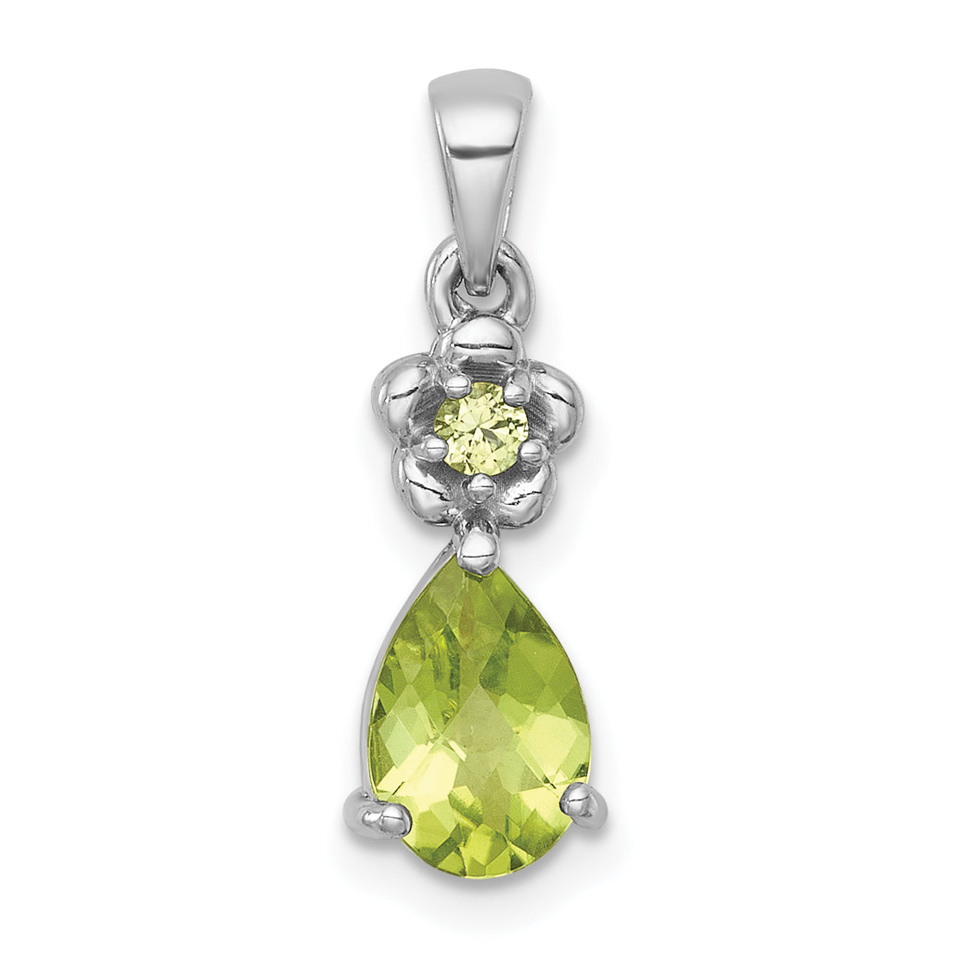 Sterling Silver Rhodium-plated Polished Peridot Teardrop and Flower Pendant Main image