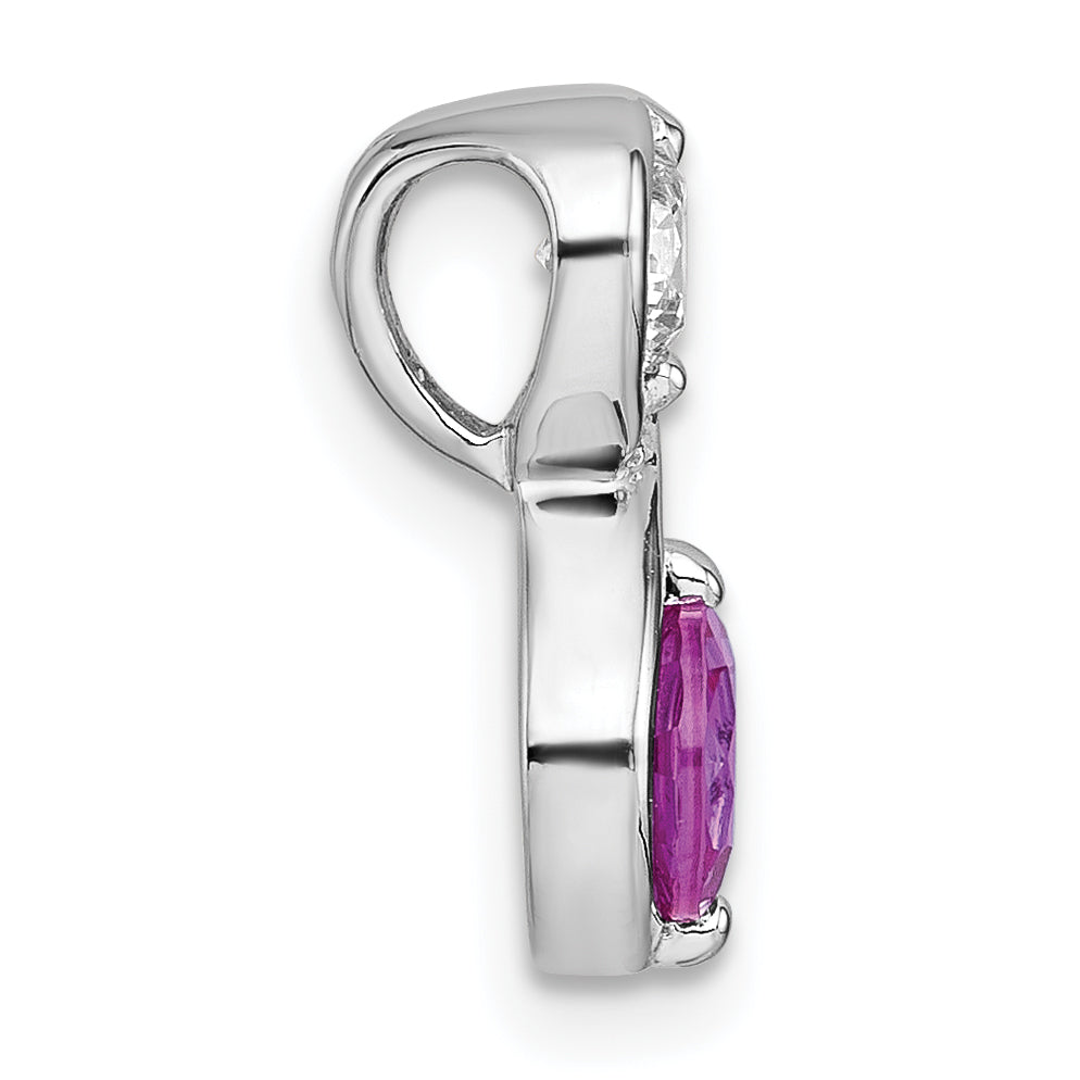 Sterling Silver Rhodium-plated Polished Round Lab Created Ruby and CZ Infinity Chain Slide Pendant Secondary image