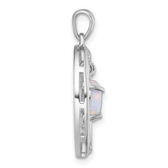 Sterling Silver Rhodium-plated Polished Fancy Lab Created Opal and White Topaz Oval Pendant