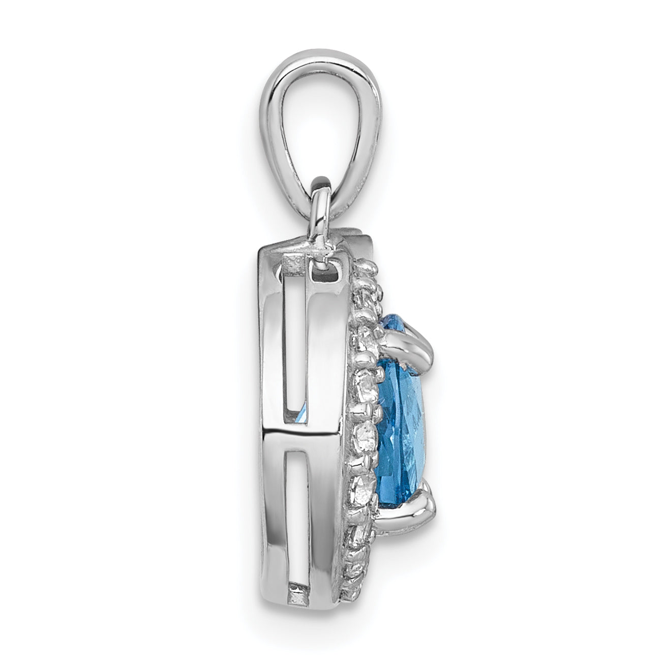 Sterling Silver Rhodium-plated Polished Checker-cut Round Light Swiss Blue Topaz and White Topaz Circle Pendant Secondary image