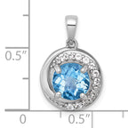 Sterling Silver Rhodium-plated Polished Checker-cut Round Light Swiss Blue Topaz and White Topaz Circle Pendant