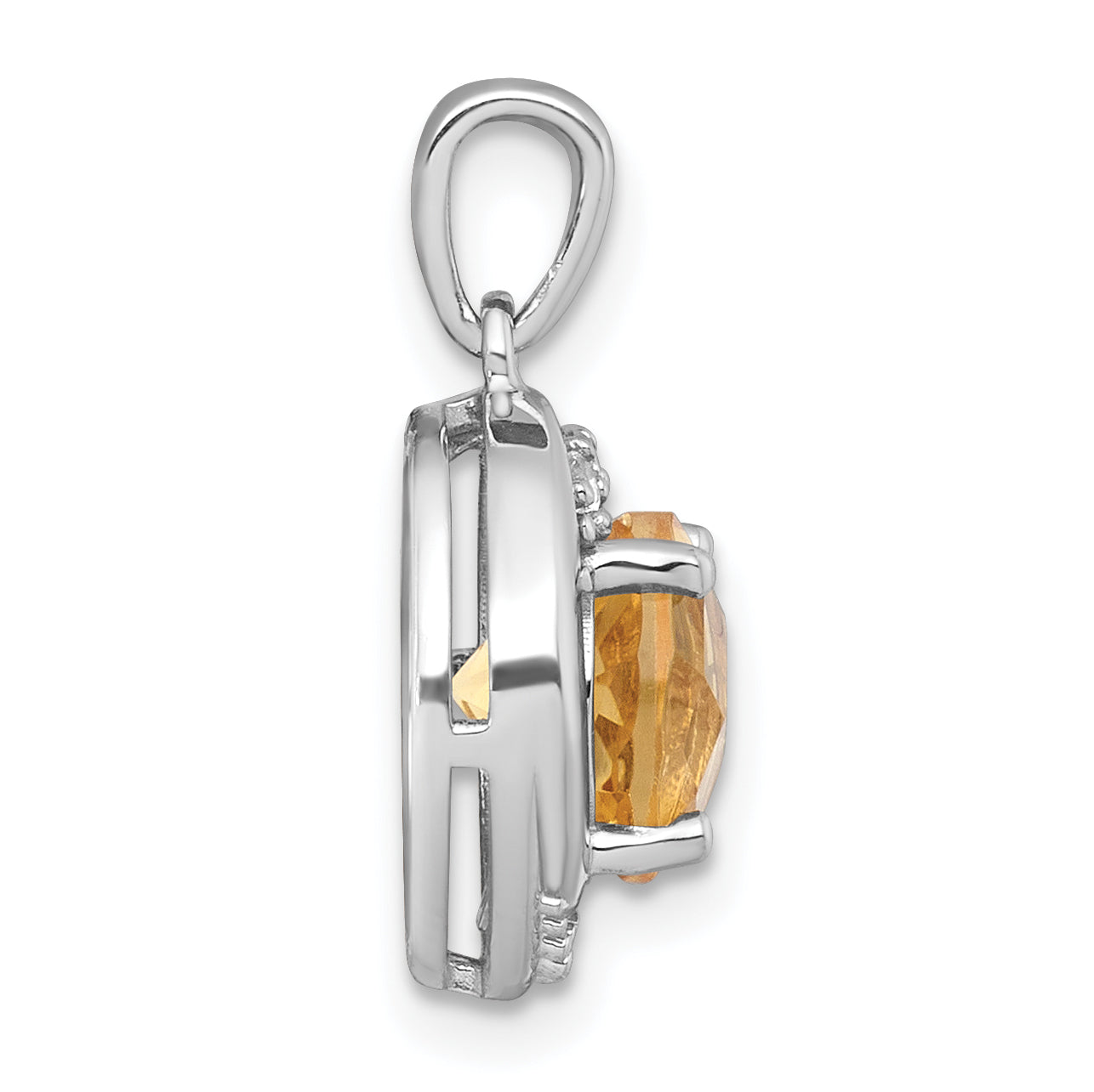 Sterling Silver Rhodium-plated Polished Checker-cut Round Citrine and White Topaz Circle Pendant Secondary image