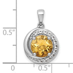 Sterling Silver Rhodium-plated Polished Checker-cut Round Citrine and White Topaz Circle Pendant