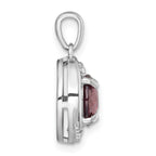 Sterling Silver Rhodium-plated Polished Checker-cut Round Garnet and White Topaz Circle Pendant