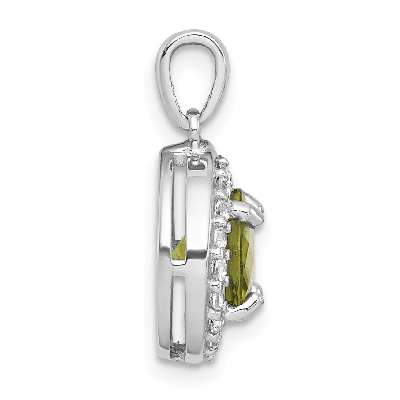 Sterling Silver Rhodium-plated Polished Checker-cut Round Peridot and White Topaz Circle Pendant