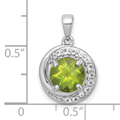 Sterling Silver Rhodium-plated Polished Checker-cut Round Peridot and White Topaz Circle Pendant