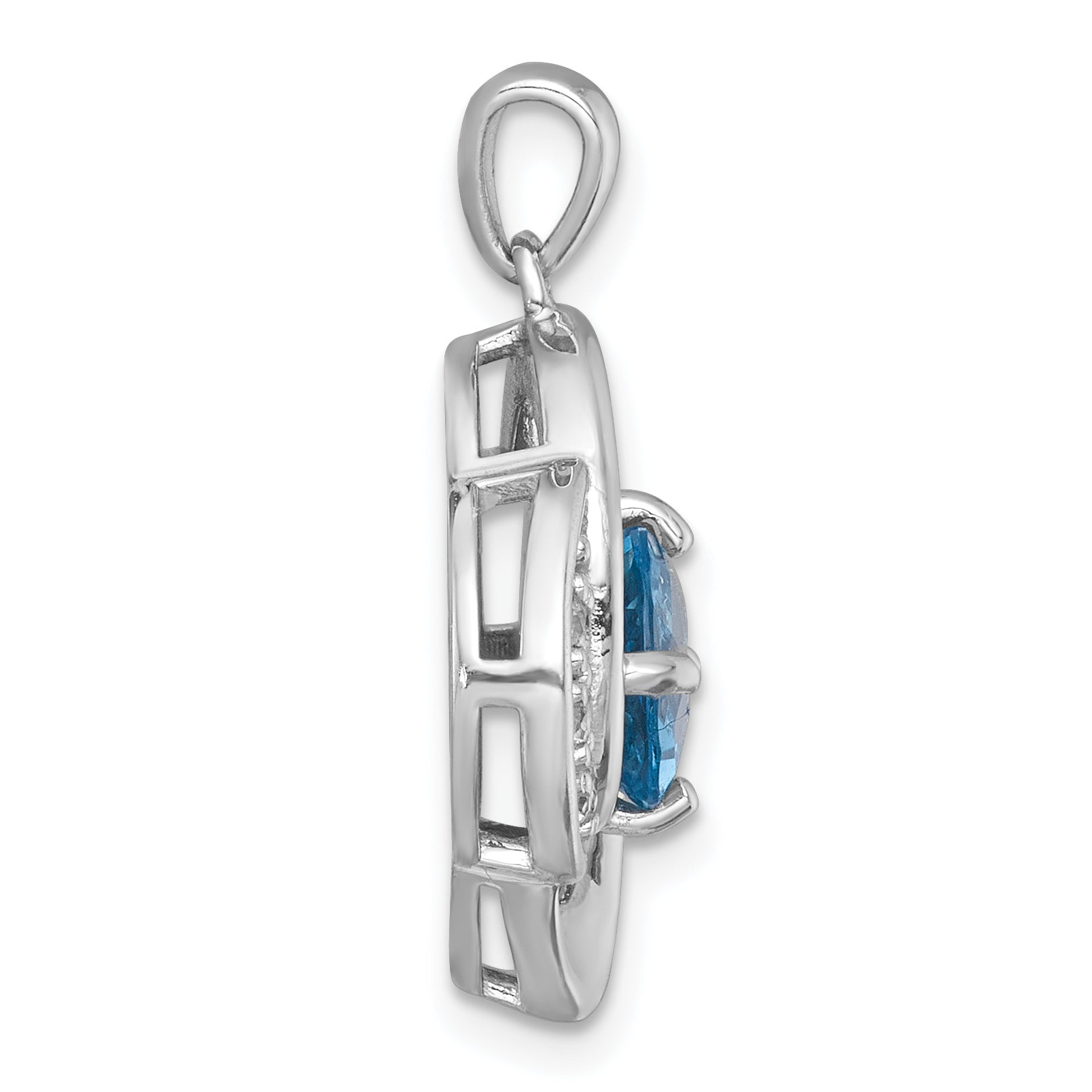 Sterling Silver Rhodium-plated Polished Checker-cut Round Light Swiss Blue Topaz and White Topaz Pendant Secondary image