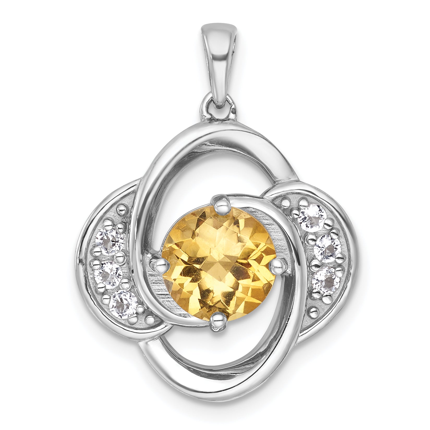 Sterling Silver Rhodium-plated Polished Checker-cut Round Citrine and White Topaz Pendant Main image