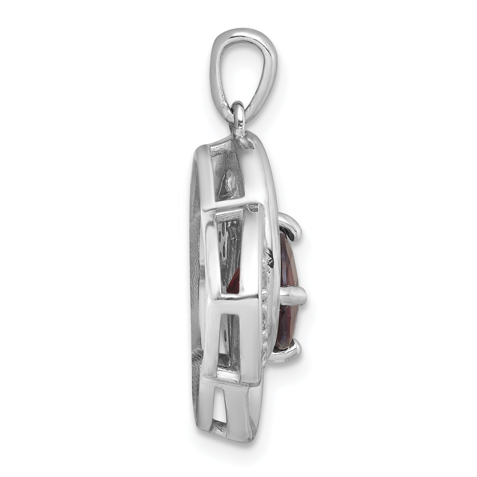 Sterling Silver Rhodium-plated Polished Checker-cut Round Garnet and White Topaz Pendant Secondary image