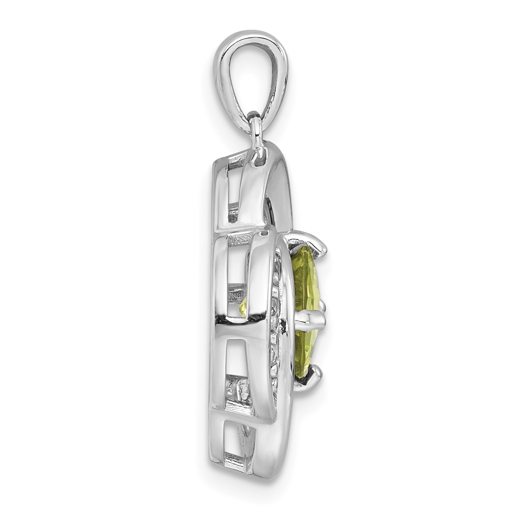 Sterling Silver Rhodium-plated Polished Checker-cut Round Peridot and White Topaz Pendant Secondary image