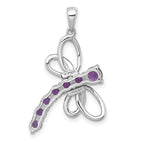 Sterling Silver Rhodium-plated Polished Amethyst Dragonfly Pendant