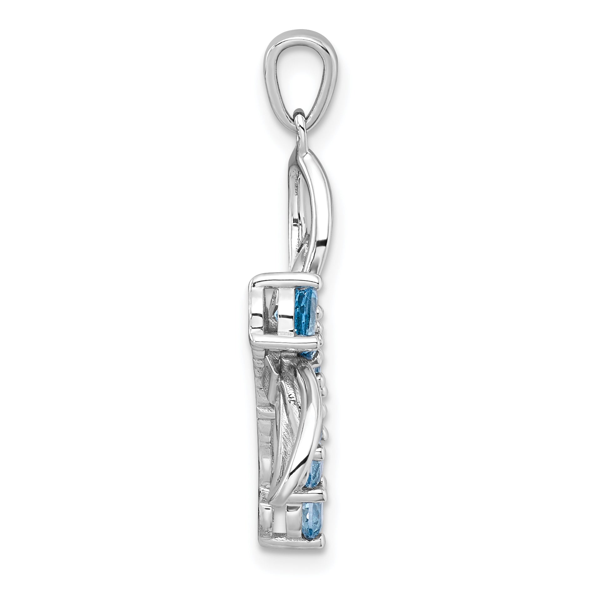 Sterling Silver Rhodium-plated Polished Light Swiss Blue Topaz Dragonfly Pendant