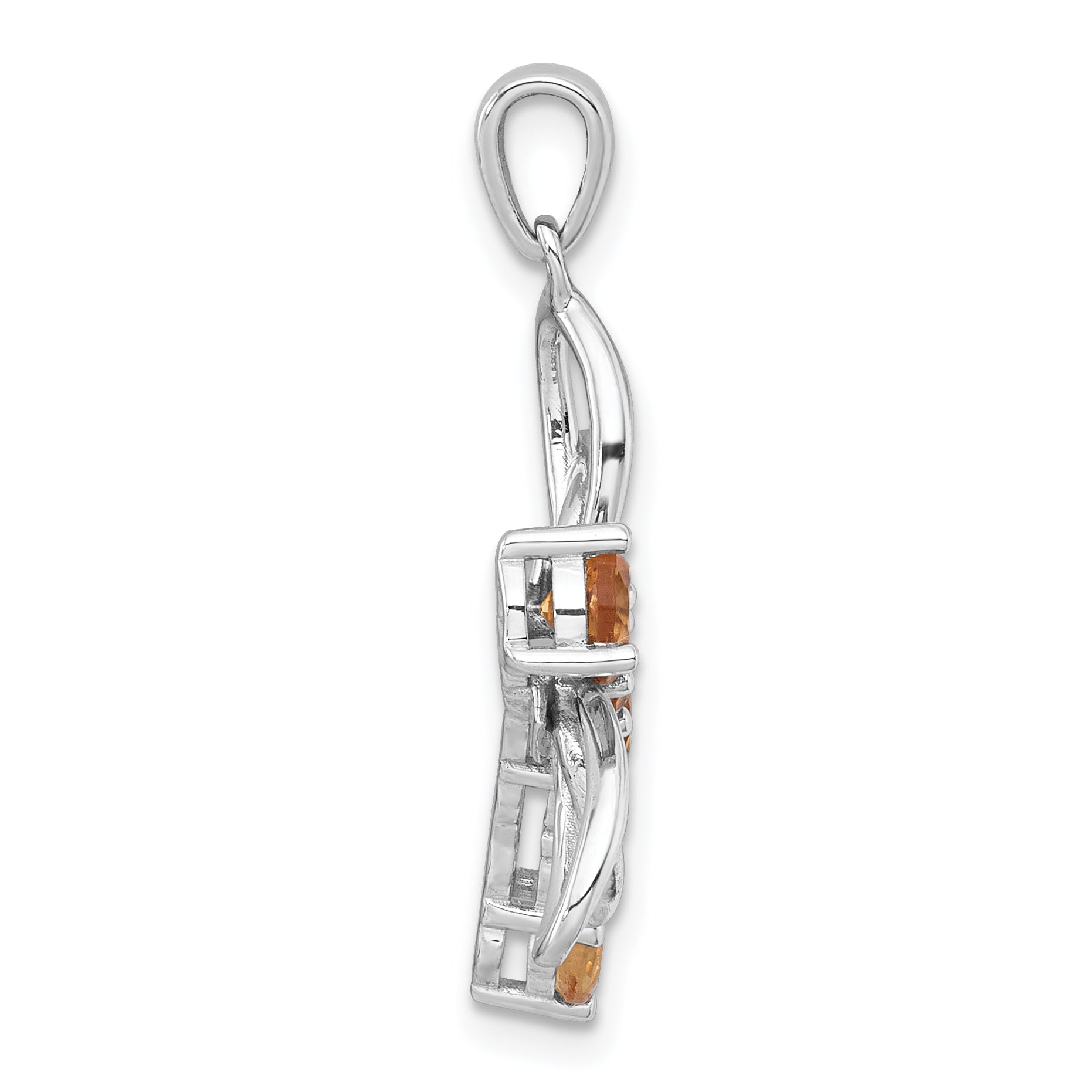 Sterling Silver Rhodium-plated Polished Citrine Dragonfly Pendant Secondary image
