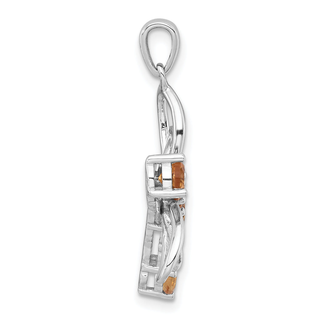 Sterling Silver Rhodium-plated Polished Citrine Dragonfly Pendant