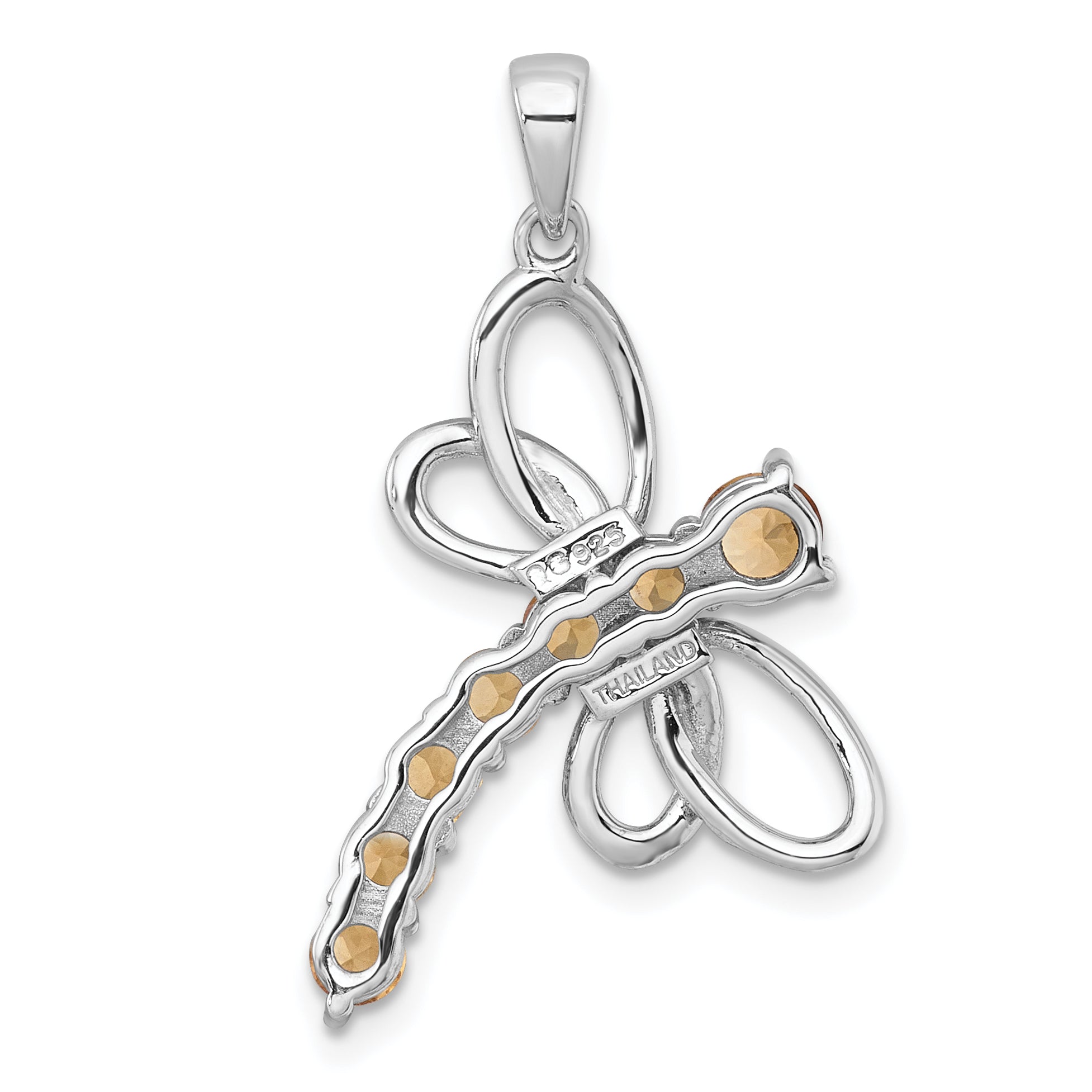 Sterling Silver Rhodium-plated Polished Citrine Dragonfly Pendant