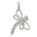 Sterling Silver Rhodium-plated Polished Citrine Dragonfly Pendant