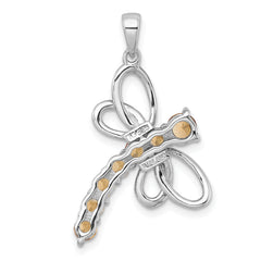 Sterling Silver Rhodium-plated Polished Citrine Dragonfly Pendant
