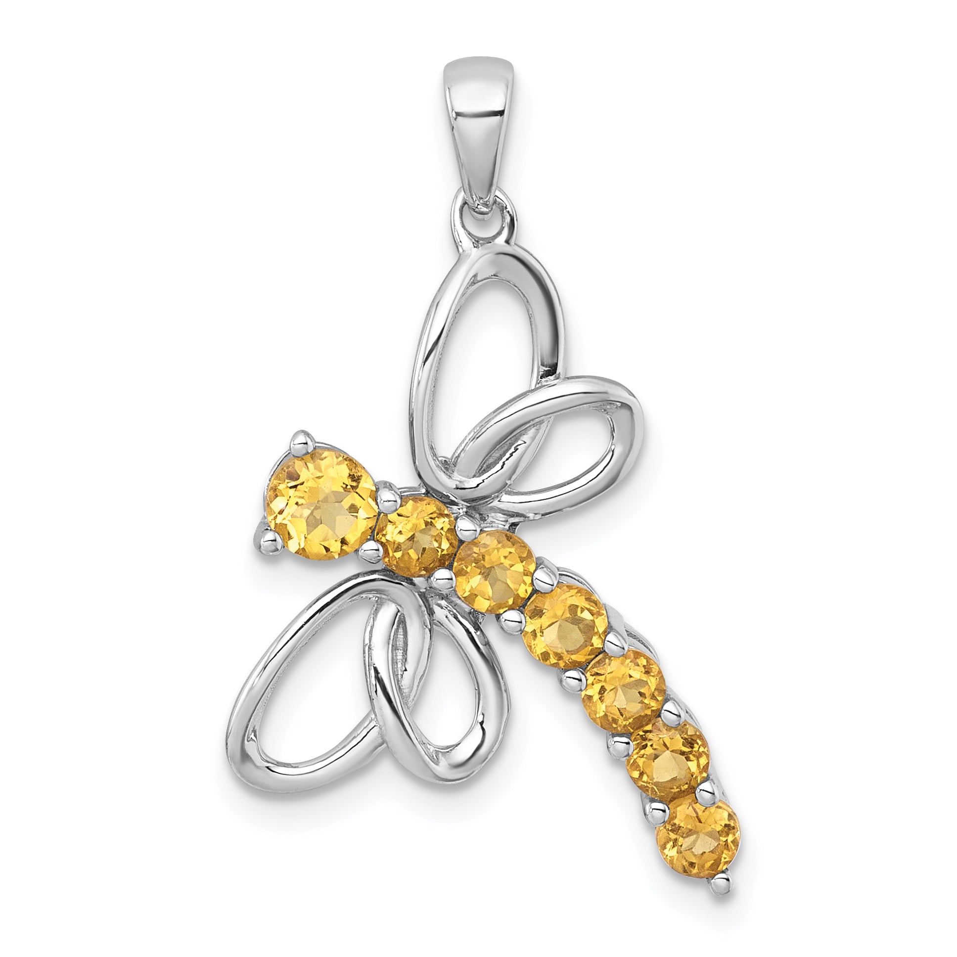 Sterling Silver Rhodium-plated Polished Citrine Dragonfly Pendant Main image