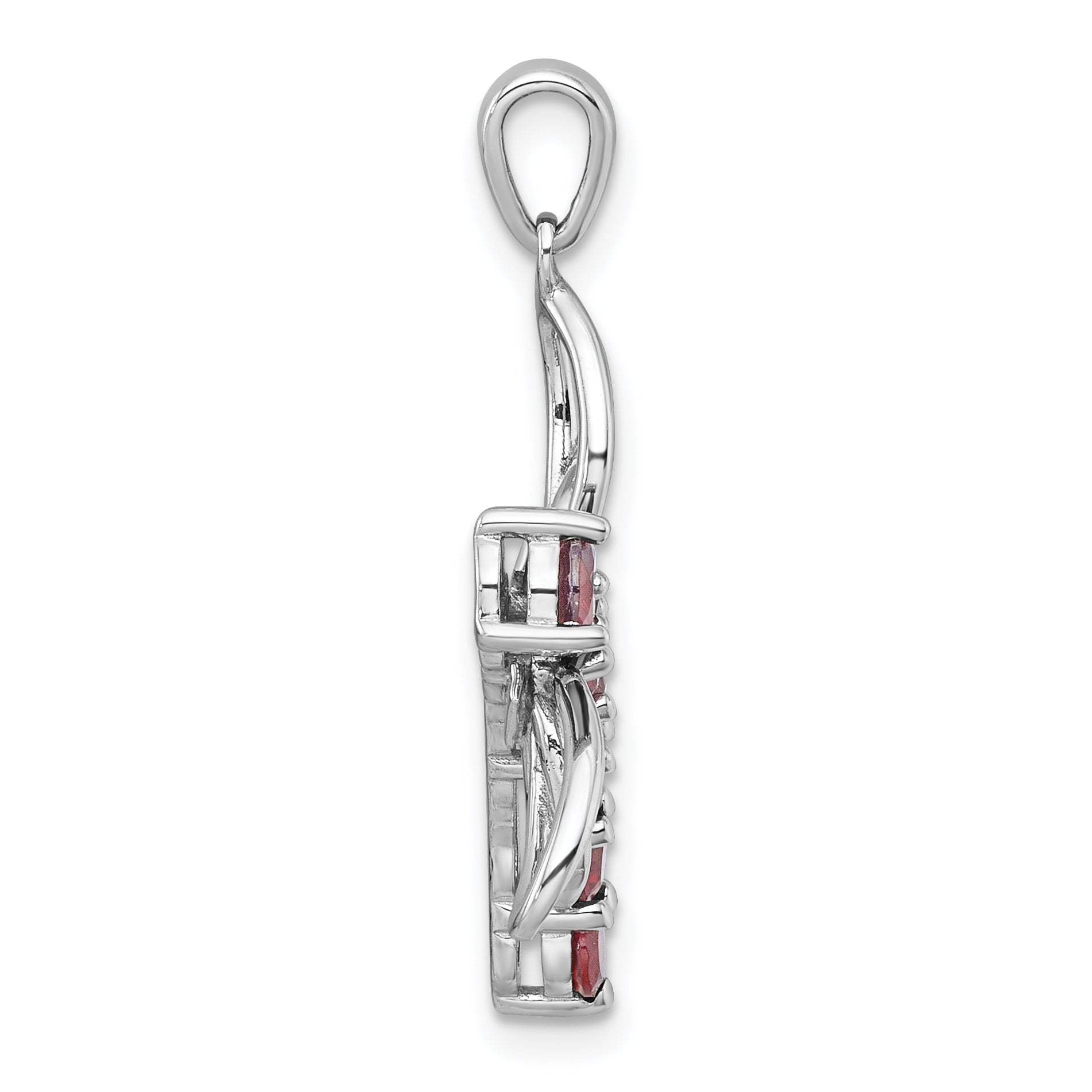 Sterling Silver Rhodium-plated Polished Garnet Dragonfly Pendant Secondary image