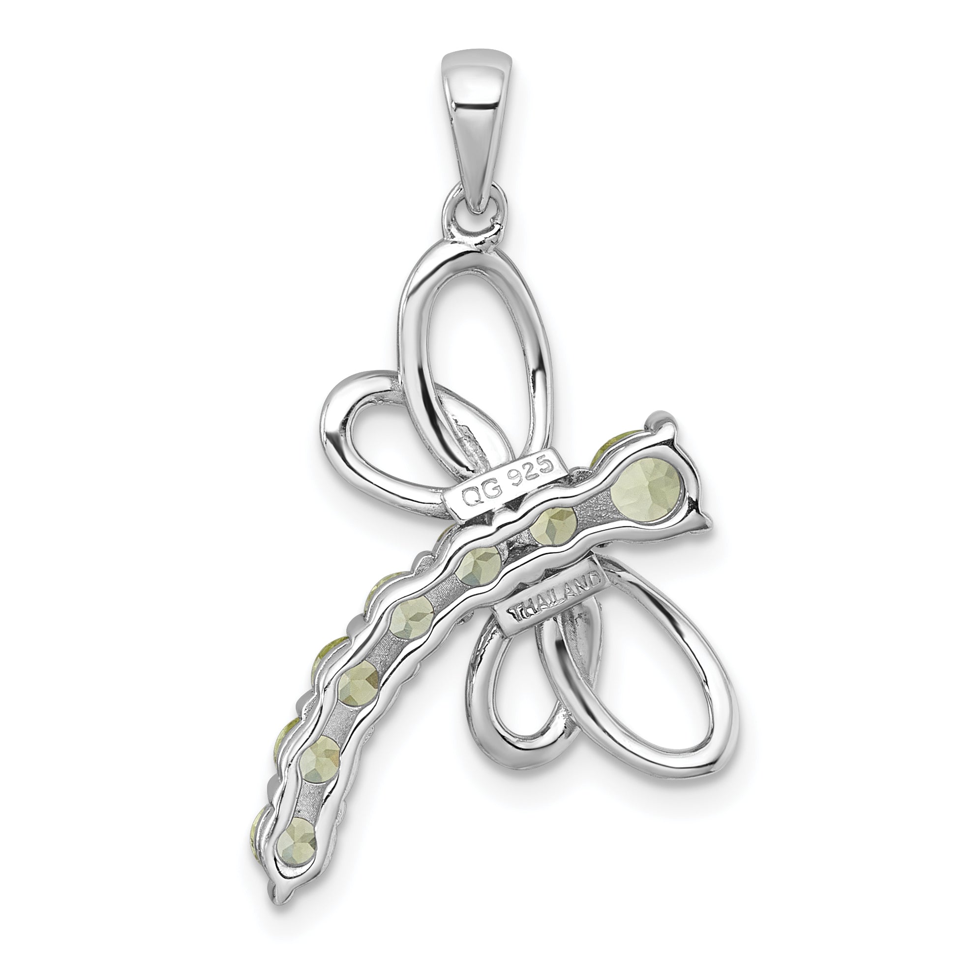 Sterling Silver Rhodium-plated Polished Peridot Dragonfly Pendant