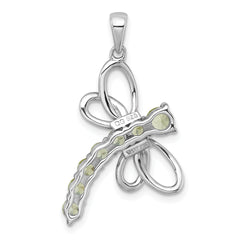 Sterling Silver Rhodium-plated Polished Peridot Dragonfly Pendant