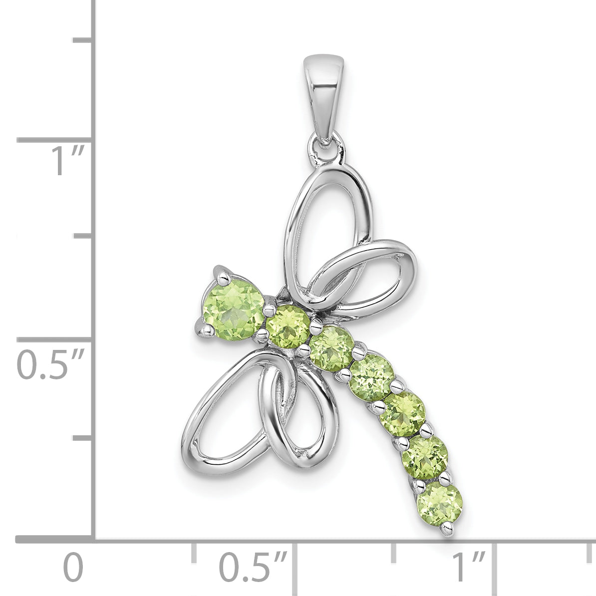 Sterling Silver Rhodium-plated Polished Peridot Dragonfly Pendant