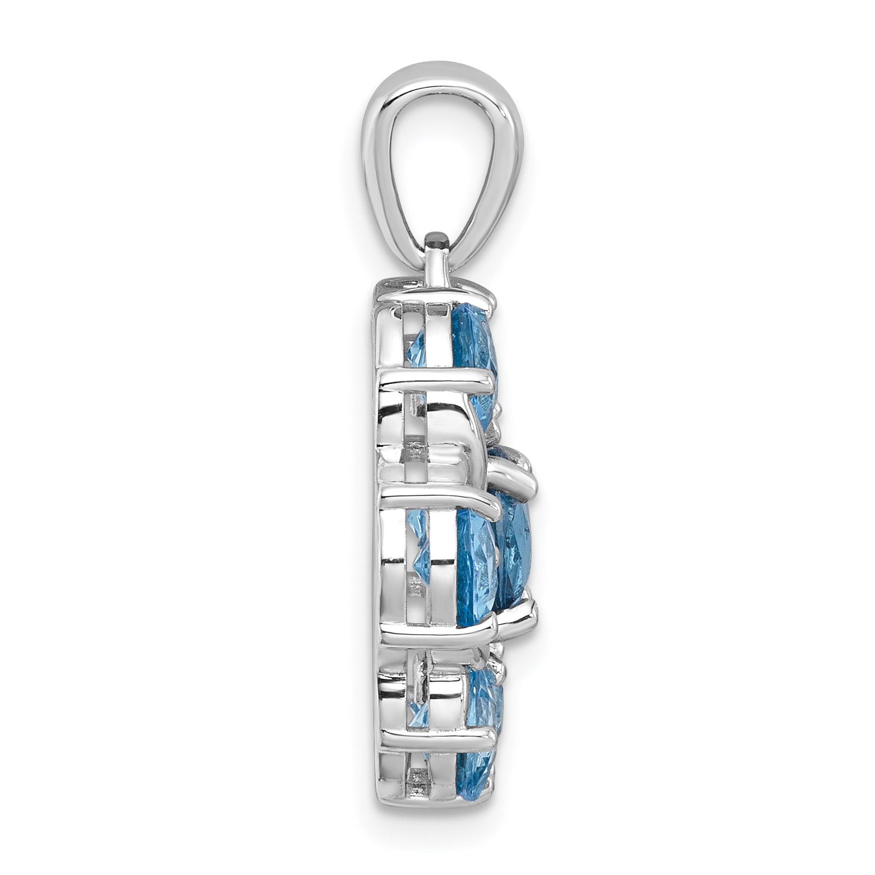 Sterling Silver Rhodium-plated Polished London Blue Topaz and Light Swiss Blue Topaz Flower Pendant Secondary image
