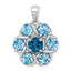 Sterling Silver Rhodium-plated Polished London Blue Topaz and Light Swiss Blue Topaz Flower Pendant